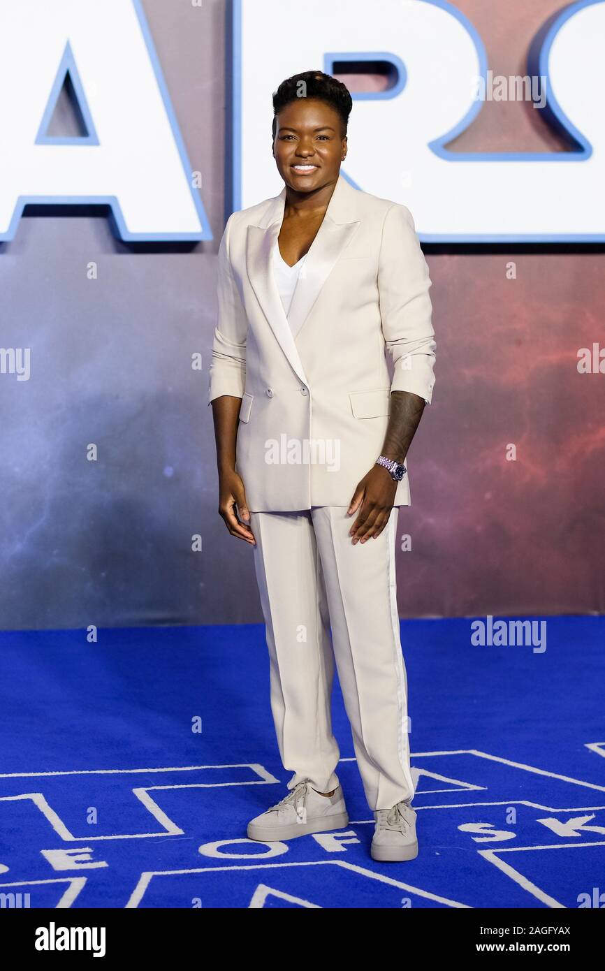 Cineworld Leicester Square, London, UK. 18 December 2019.  Nicola Adams poses at European Premier of Star Wars: The Rise of Skywalker. . Picture by Julie Edwards./Alamy Live News Stock Photo