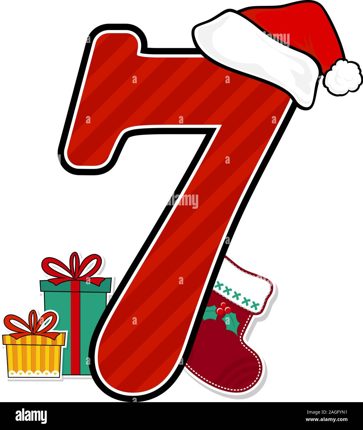 number 7 with red santa's hat and christmas design elements isolated on white background. can be used for holiday season card, nursery decoration or c Stock Vector Image & Art - Alamy