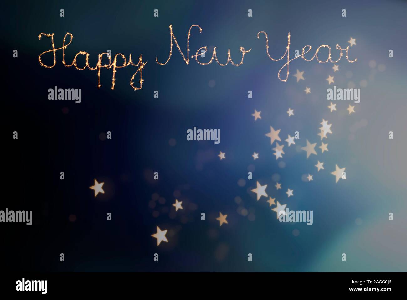 Happy New Year text written with Sparkle fireworks on holiday ...