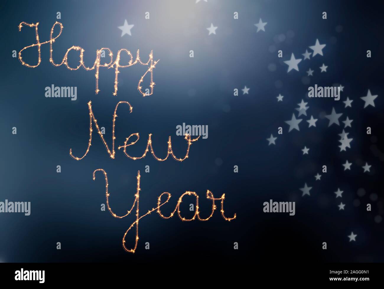 Happy New Year text written with Sparkle fireworks on holiday ...
