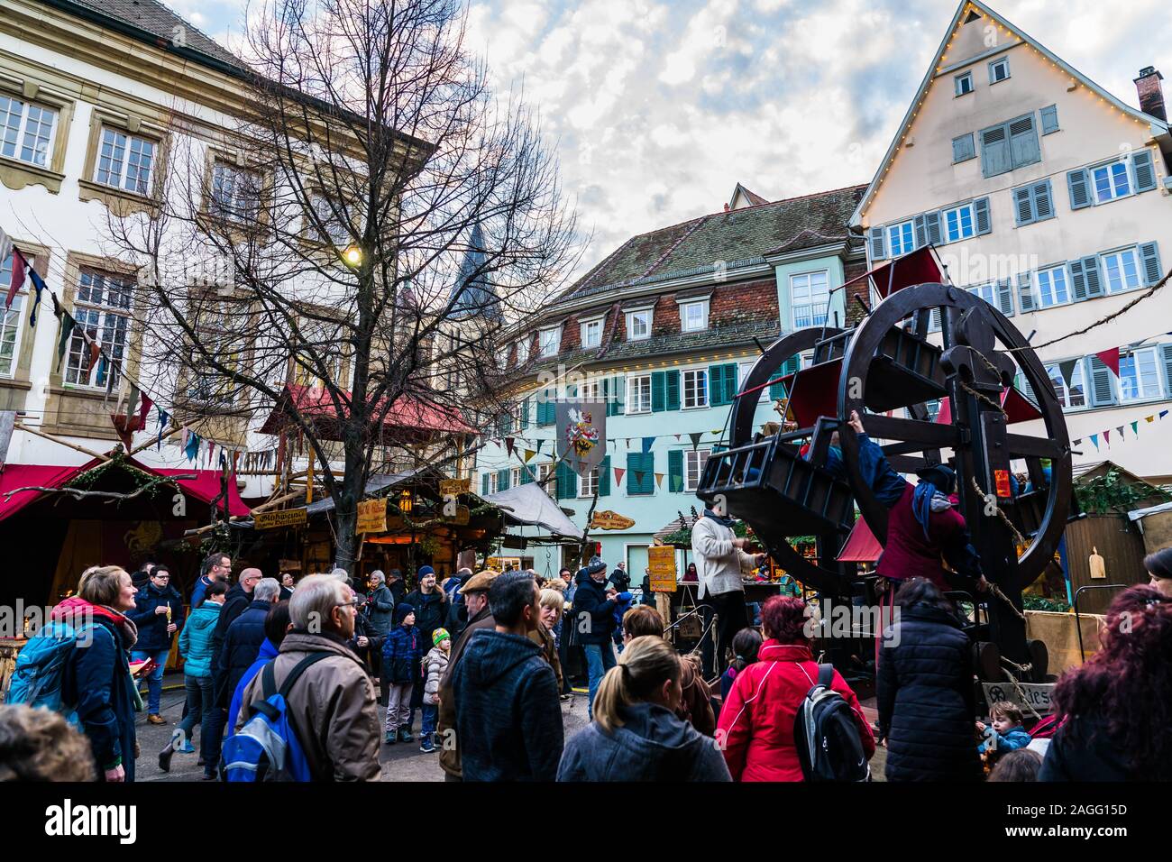 Esslingen am neckar, Germany, December 17, 2019, Crowd of people at