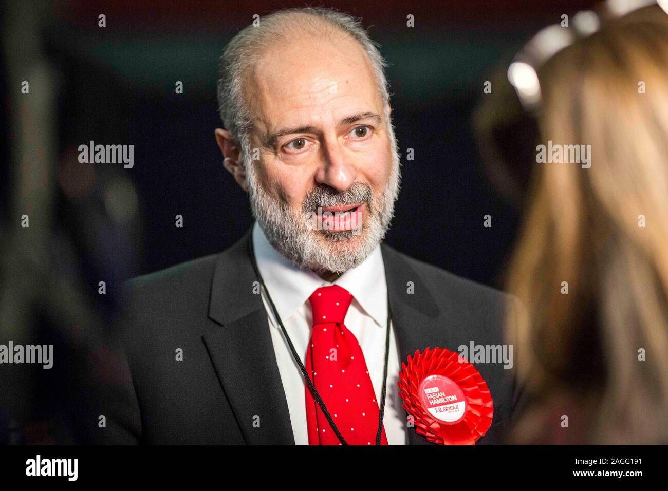 Picture by Chris Bull   12/12/19 General Election 2019 count and results at Leeds Arena. Fabian Hamilton , Leeds North East Labour candidate.  www.chrisbullphotographer.com Stock Photo