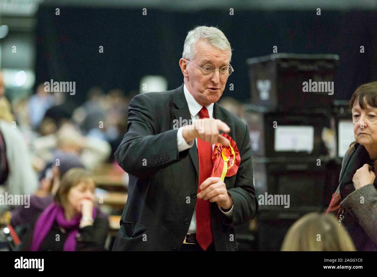 Picture by Chris Bull   13/12/19 General Election 2019 count and results at Leeds Arena. Leeds Central Labour candidate Hilary Benn  www.chrisbullphotographer.com Stock Photo