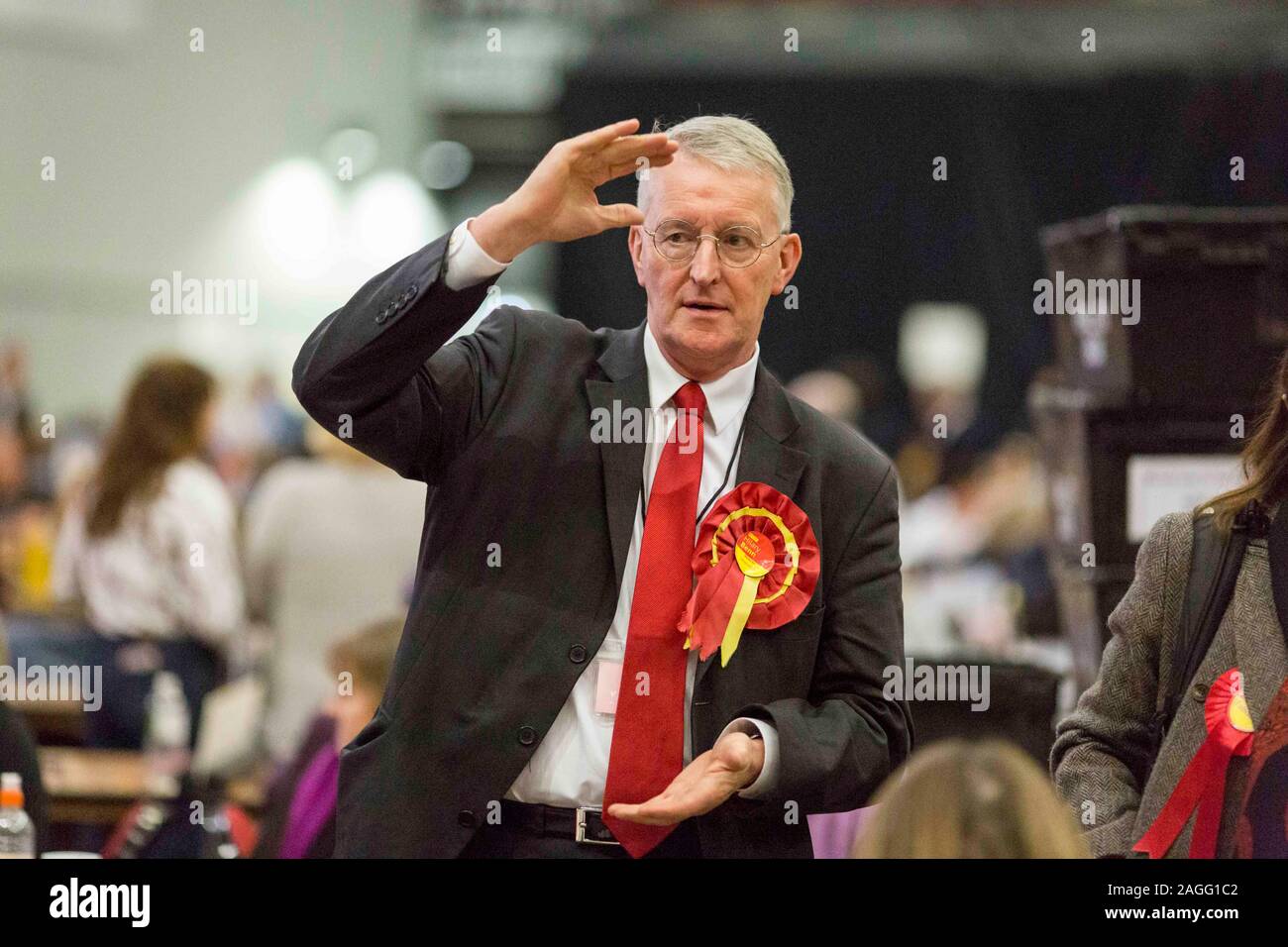 Picture by Chris Bull   13/12/19 General Election 2019 count and results at Leeds Arena. Leeds Central Labour candidate Hilary Benn  www.chrisbullphotographer.com Stock Photo