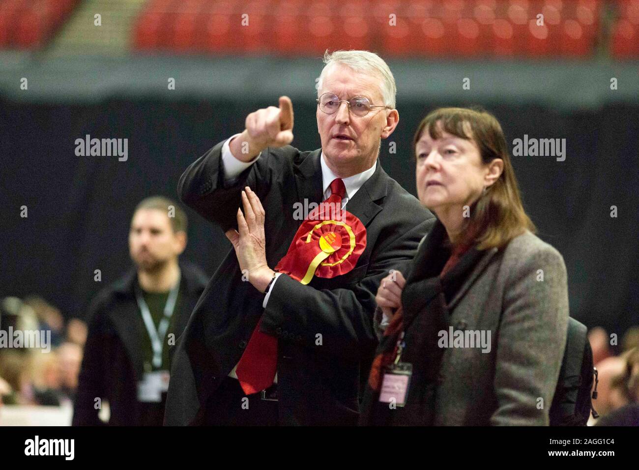 Picture by Chris Bull   13/12/19 General Election 2019 count and results at Leeds Arena. Leeds Central Labour candidate Hilary Benn  www.chrisbullphotographer.com Stock Photo