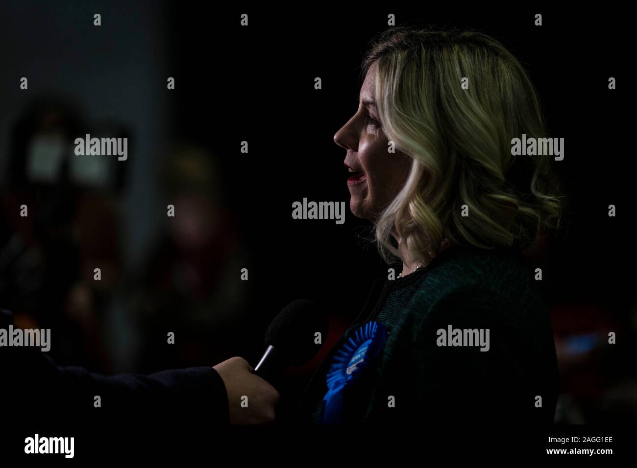 Picture by Chris Bull   13/12/19 General Election 2019 count and results at Leeds Arena. Morley and Outwood Conservative Andrea Jenkyns  www.chrisbullphotographer.com Stock Photo