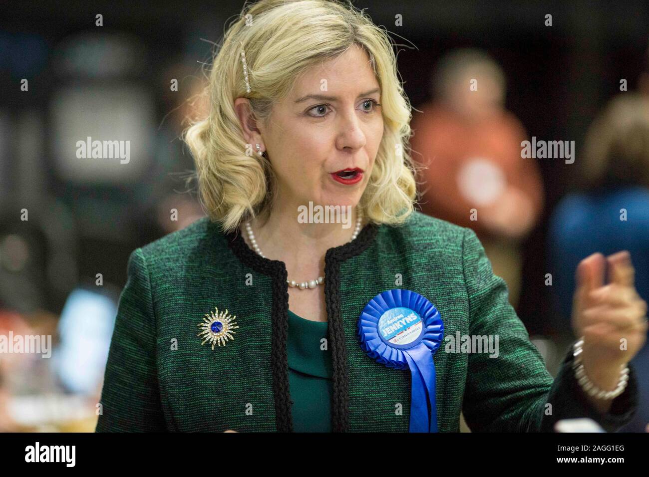 Picture by Chris Bull   13/12/19 General Election 2019 count and results at Leeds Arena. Morley and Outwood Conservative Andrea Jenkyns  www.chrisbullphotographer.com Stock Photo