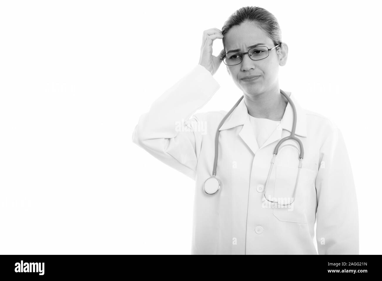 Woman scratching head young Black and White Stock Photos & Images Alamy
