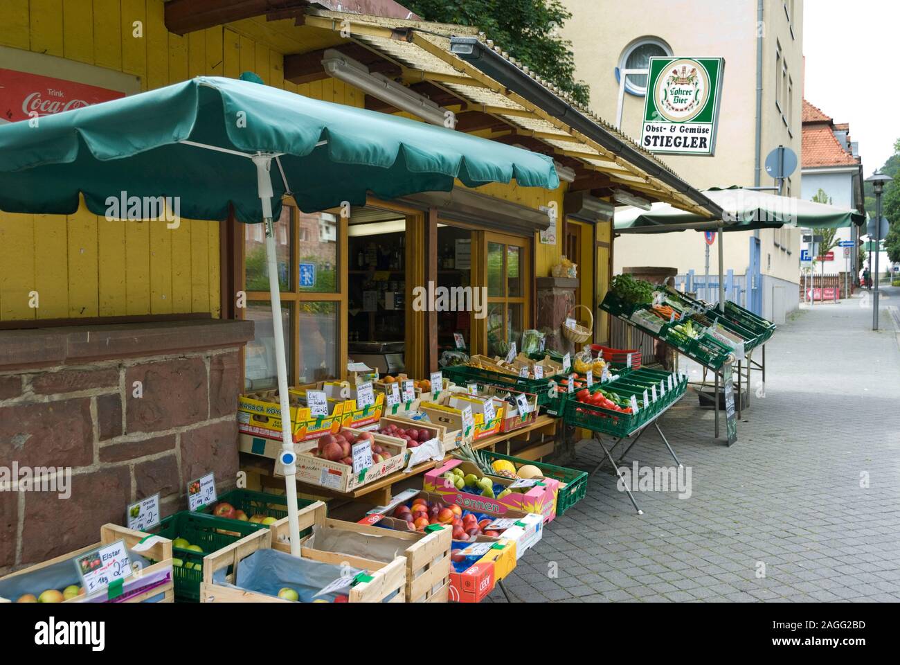 Greengrocer shop with fresh vegetables and fruits in Wurzburg, Germany ...