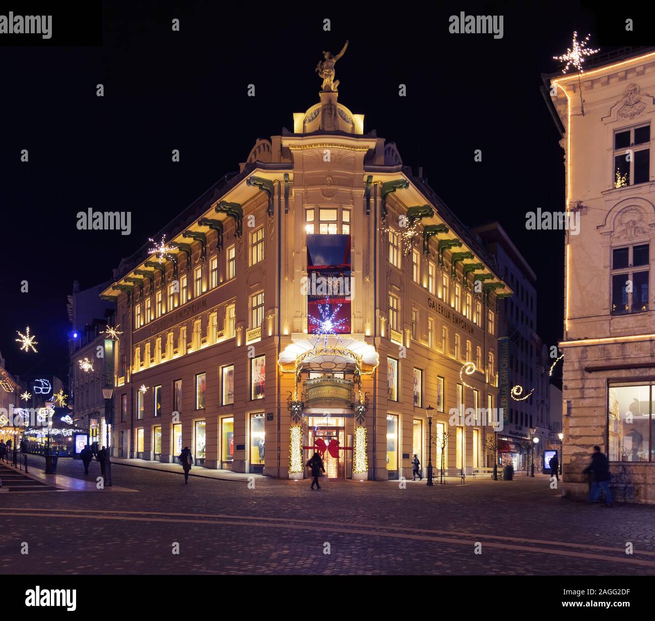 Ljubljana, Slovenia December 18, 2019 Art nouveau building of