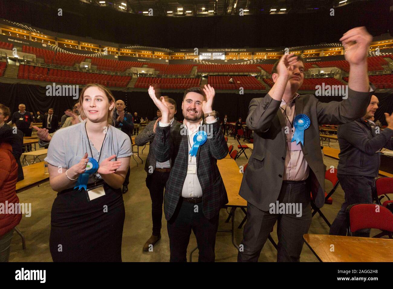 Picture by Chris Bull   13/12/19 General Election 2019 count and results at Leeds Arena. Conservative supporters.   www.chrisbullphotographer.com Stock Photo