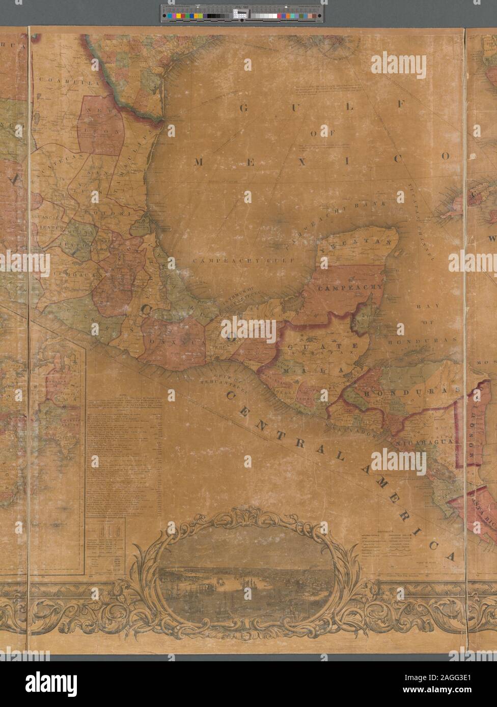 Relief shown by hachures. Prime meridians: Washington and Greenwich. Shows North America from U.S. - Canada border to northern tip of South America, includes the Greater Antilles. Includes notes, table of distances, Statistical table from the Census of 1850, list of authorities used in compiling the map, and engraved views of 9 cities in the United States. Inset map: Johnson's map of the world on Mercator's projection. Scale approximately 1:3,072,000 (W 127°35ʹ00ʺ--W 59°46ʹ00ʺ/N 49°57ʹ00ʺ--N 6°36ʹ00ʺ) Mapping the Nation (NEH grant, 2015-2018); Johnson's new illustrated & embellished county map Stock Photo