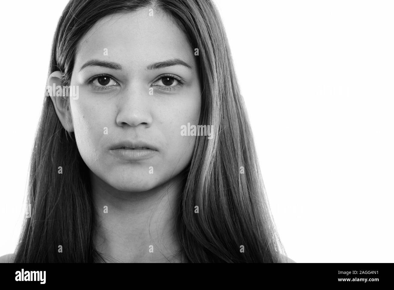 Face of young beautiful woman in black and white Stock Photo - Alamy