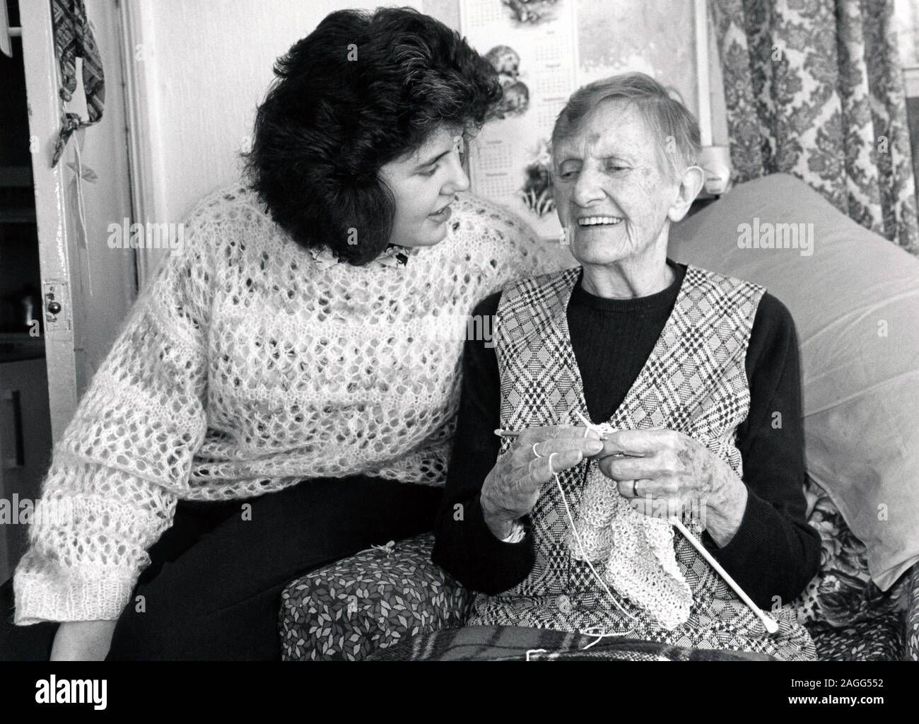 Carer & elderly woman, Nottingham UK 1992 Stock Photo