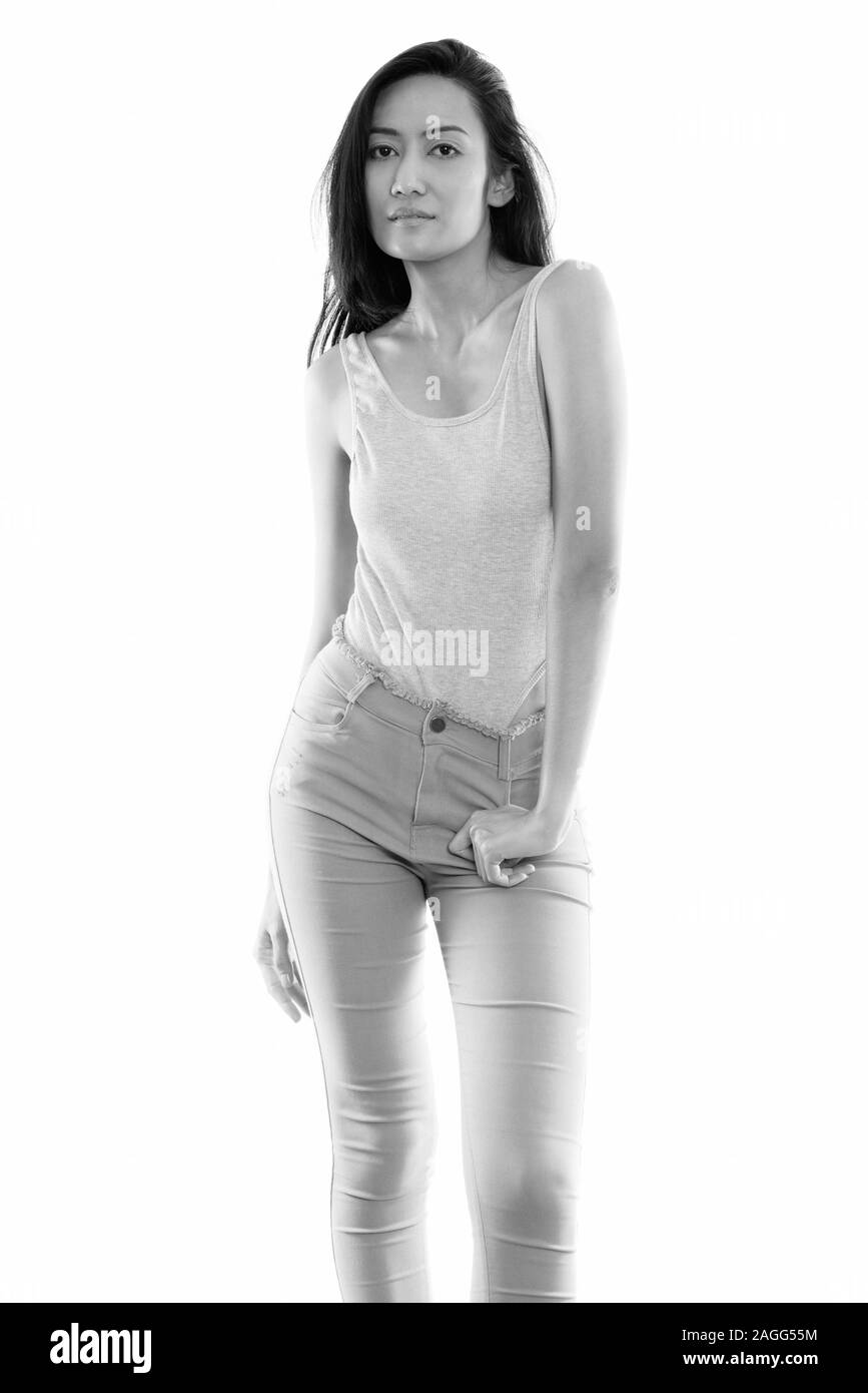 Asian woman standing hand Black and White Stock Photos & Images - Alamy