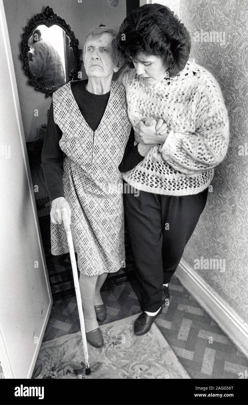 Carer & elderly woman, Nottingham UK 1992 Stock Photo
