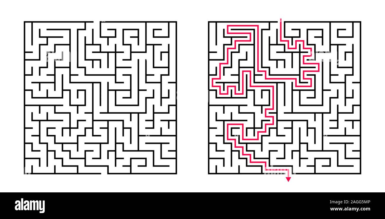 Vector Square Maze - Labyrinth with Included Solution in Black & Red. Funny  Educational Mind Game for Coordination, Problems Solving, Decision Making Stock Vector