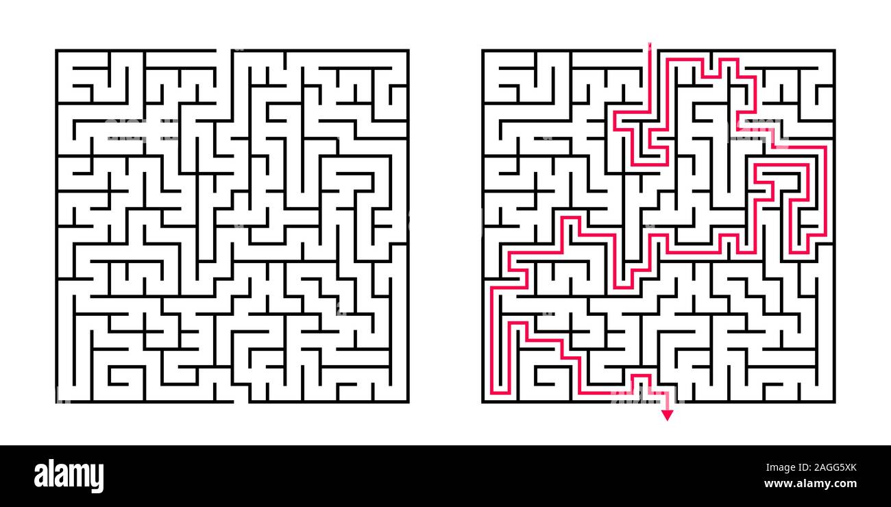 Vector Square Maze - Labyrinth with Included Solution in Black & Red. Funny  Educational Mind Game for Coordination, Problems Solving, Decision Making Stock Vector
