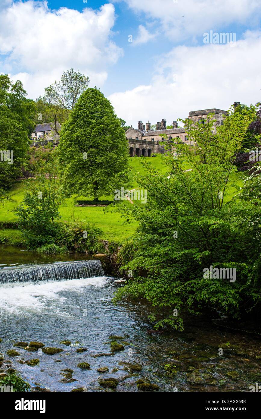 The stunning Ilam Hall located in the heart of the Derbyshire Peak District National Park, The National trust building by Dovedale Stock Photo