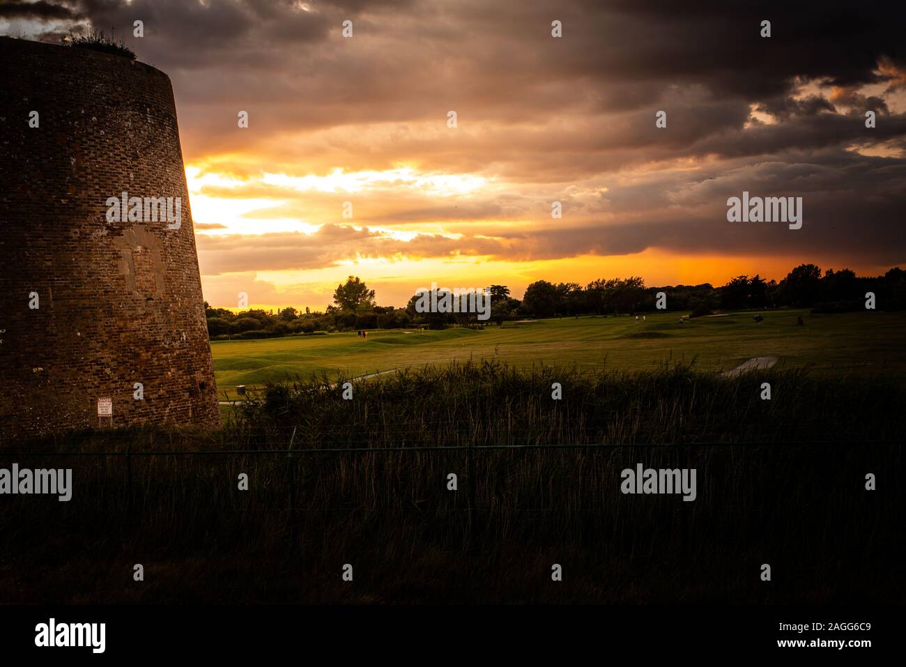 The Martello tower in Clacton on Sea at sunset, sunrise, Essex