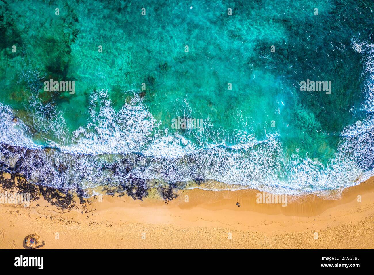 Fuerteventura. Vulcano Beach. Waves. Top View of a drone at the Bay. Spain Stock Photo