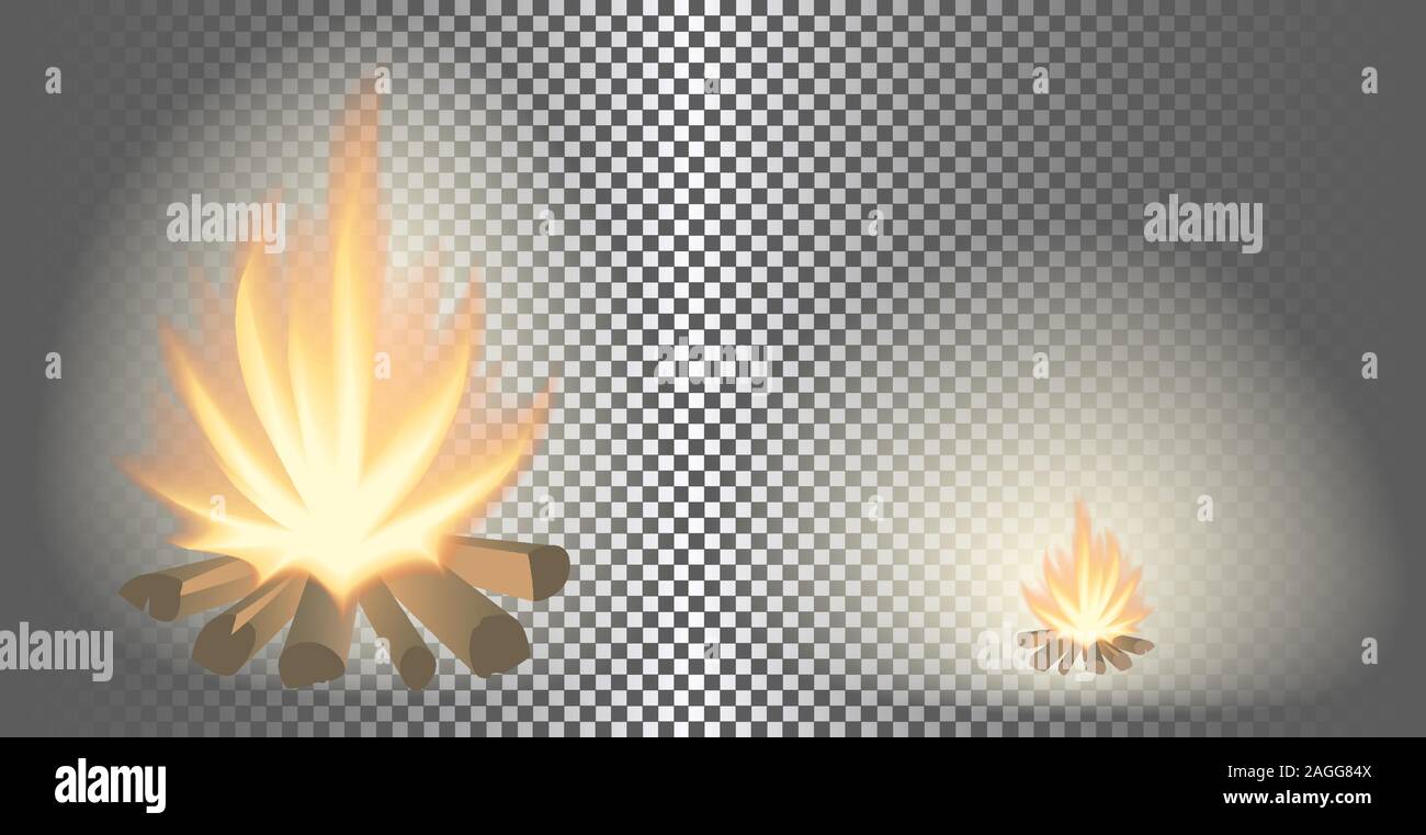 Bonfire with transparent effects on plaid background. Stock Vector