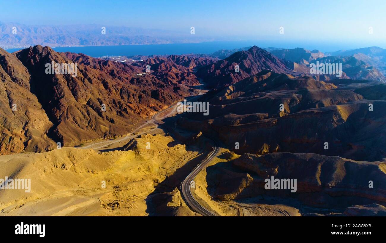 View of the Gulf of Eilat (Gulf of Aqaba) from the Eilat mountains, Israel Stock Photo