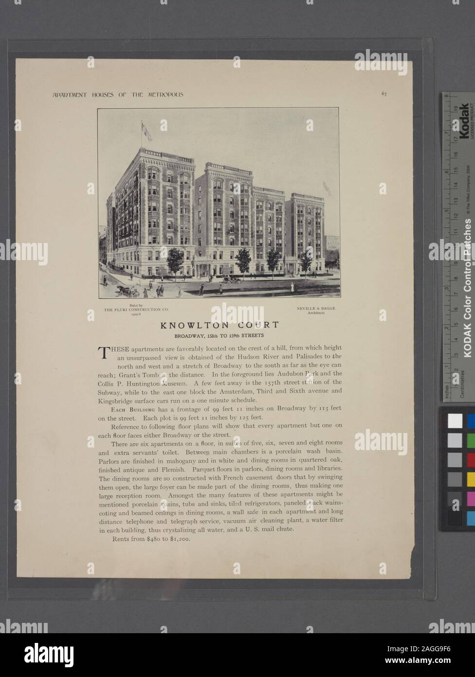 Includes index. Built by the Fluri Construction Co., 1907-08 / Architects - Neville & Bagge; Knowlton Court, Broadway, 158th to 159th Streets. Stock Photo
