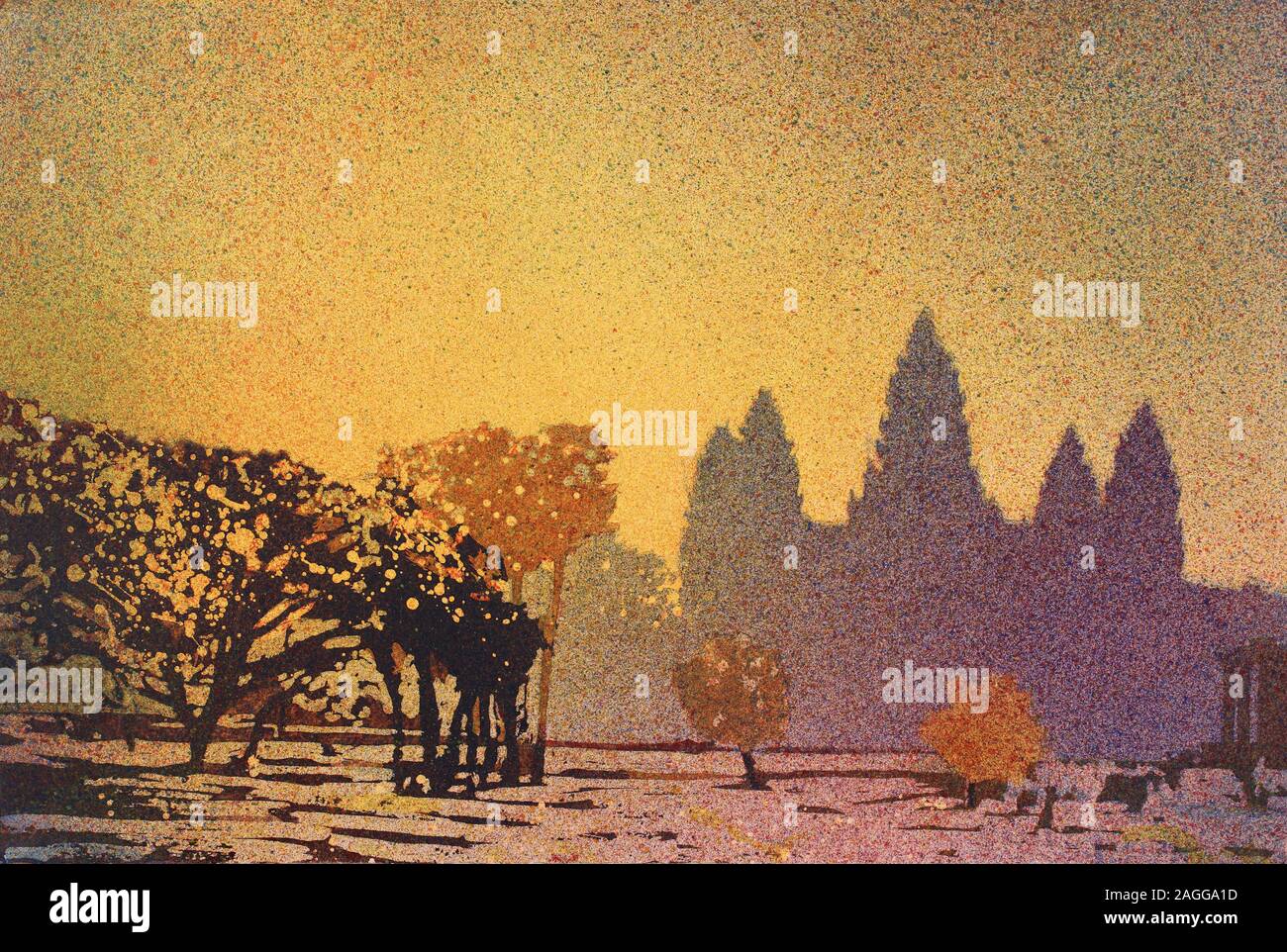 Silhouette of 12th century ruins of UNESCO World Heritage ruins of Angkor Wat- near Siem Reap, Cambodia. Stock Photo