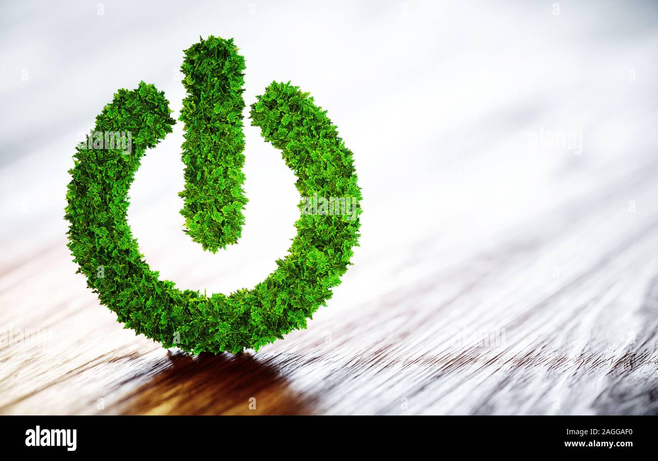 Green power button. Clean energy concept. 3d illustration Stock Photo