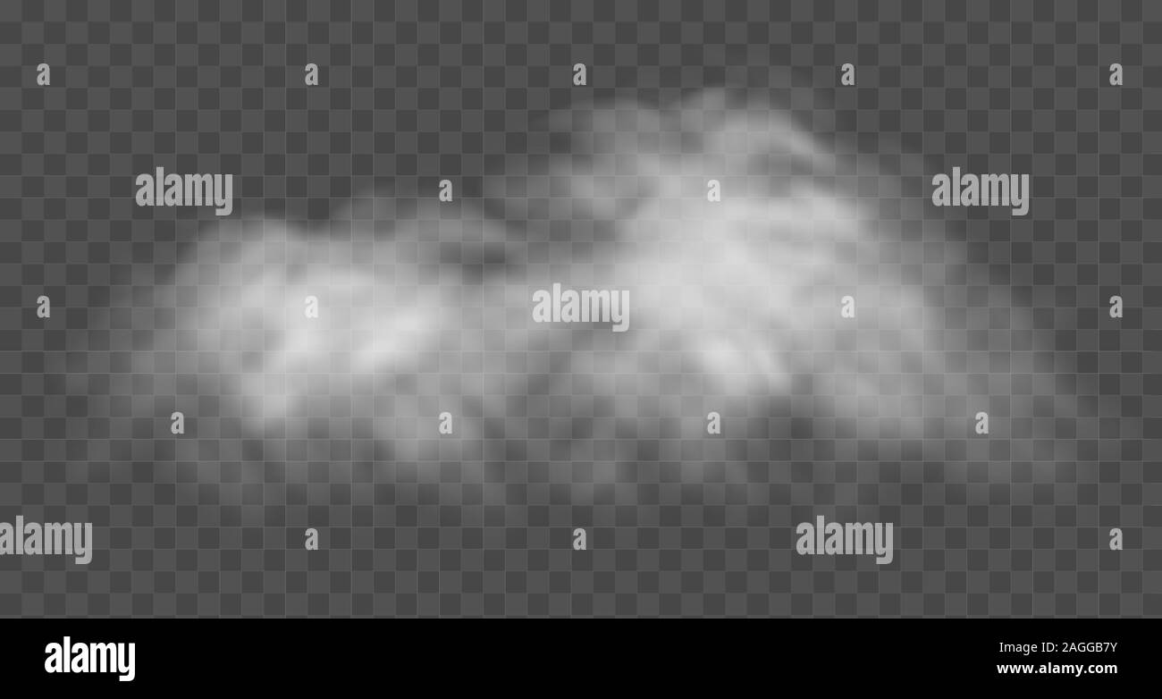 Fog or smoke cloud isolated on transparent background. Realistic smog, haze, mist or cloudiness effect. Stock Vector