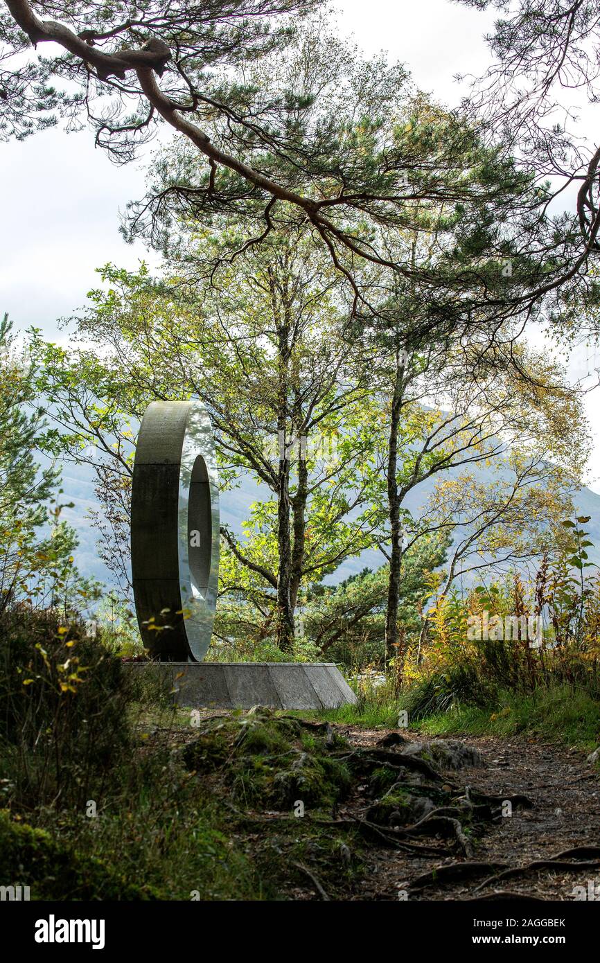 Side view of the circular, granite war memorial in the Rowardennan estate on Loch Lomond, by Doug Cocker. Stock Photo