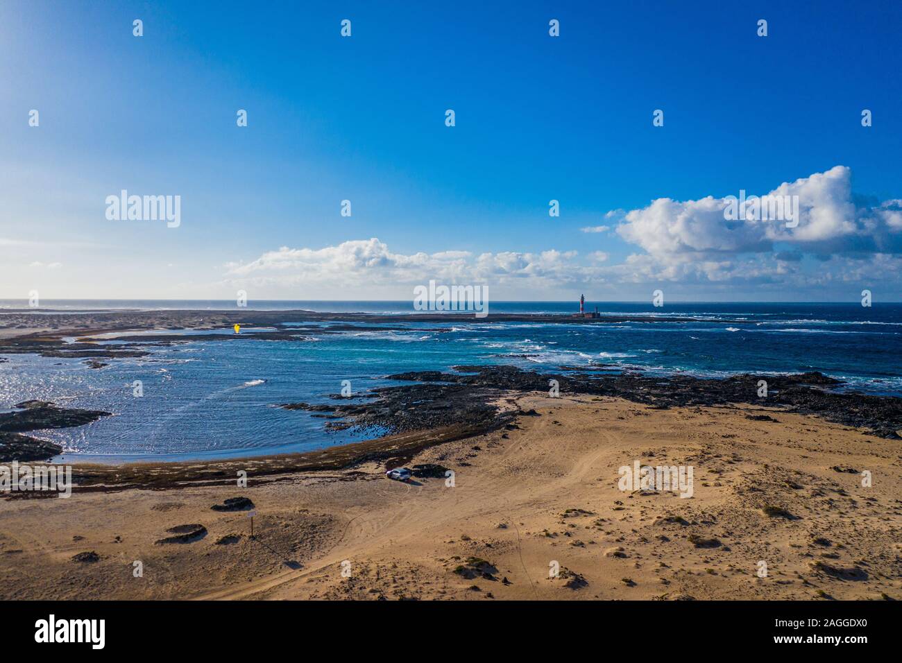 North coast of Fuerteventura Island, Drone Shot. Kitesurf spot. Canary Islands, Spain Stock Photo