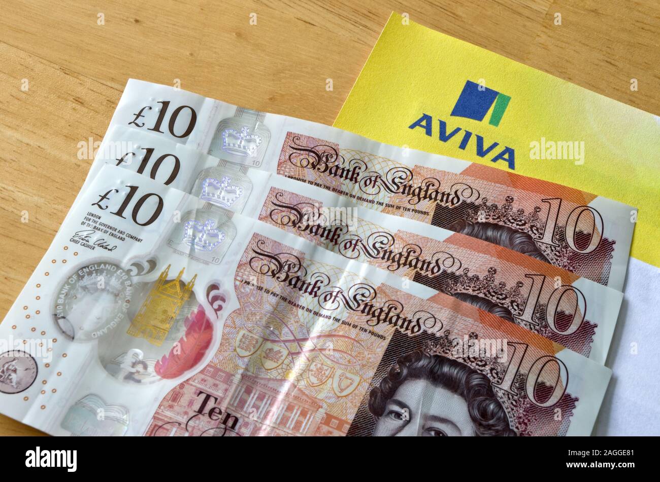 Aviva Insurance & Finance Company With Cash, UK Stock Photo