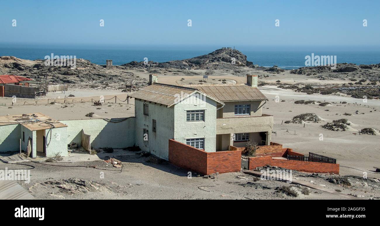 The lighthouse keeper's house on Diaz Point with the Diaz Monument in the background. Stock Photo