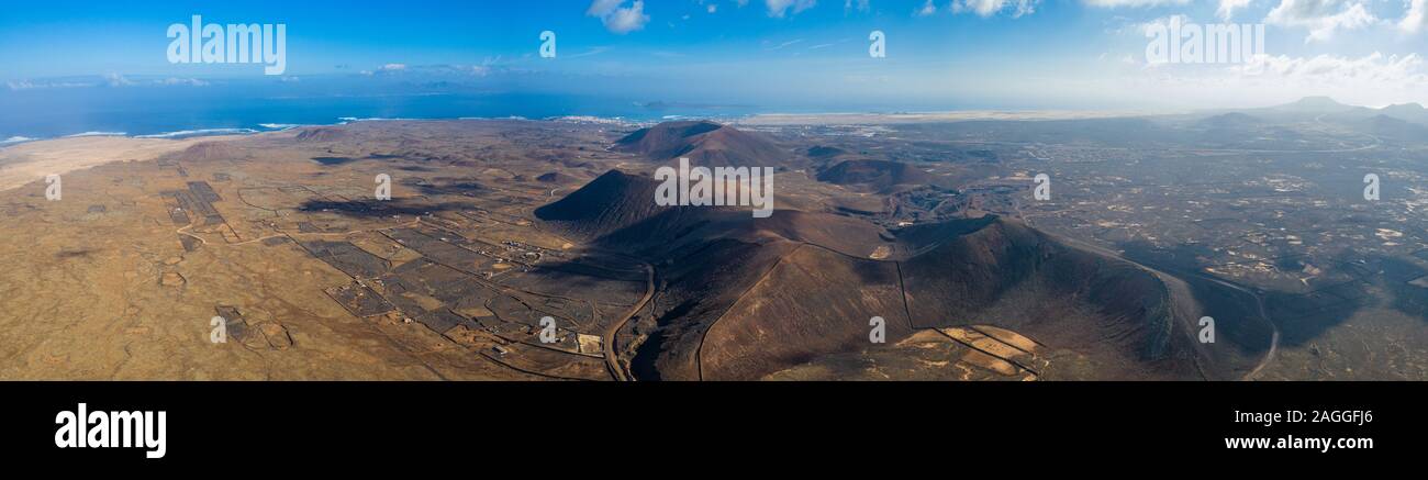 Vulcan Fuerteventura Calderon Hondo and volcanic mountain. Drone Shot Canary Island, Spain Stock Photo