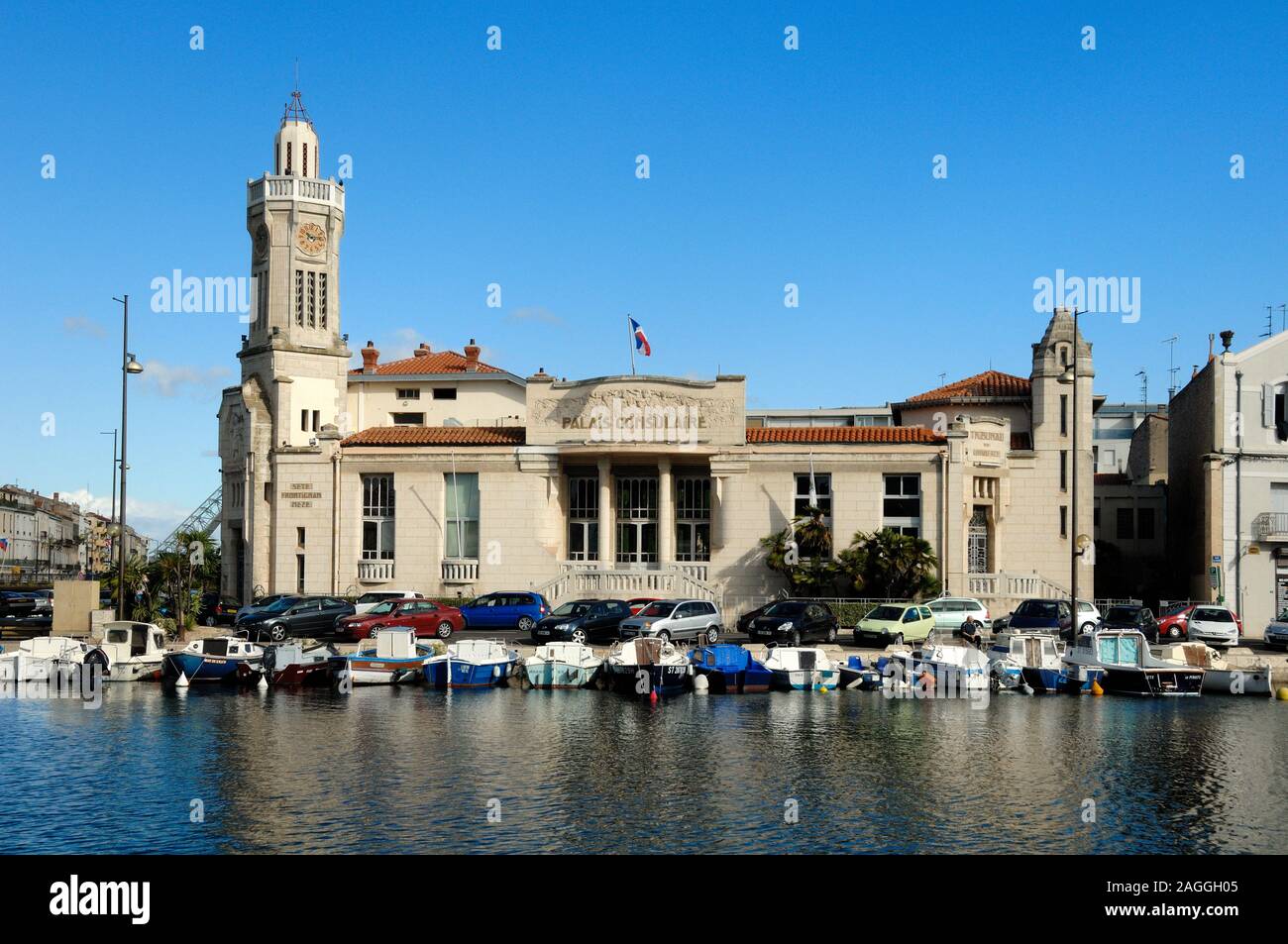 The Waterfront or Canalside Art Deco Style Palais Consulaire (1928) Sète Hérault France Stock Photo