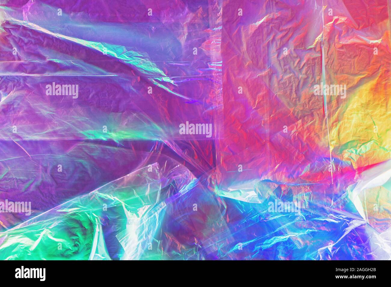 Disposable plastic bags in neon lights. Zero waste concept. Stock Photo
