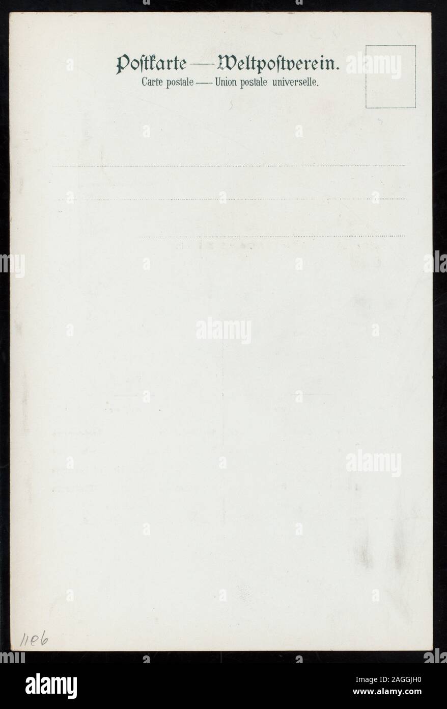 SHIP AT SEA NEAR HILLY COAST; MENUS SEPARATE IN GERMAN AND ENGLISH;MAY BE USED AS POSTCARD Citation/Reference: 1901-1106; LUNCH [held by] NORDDEUTSCHER LLOYD BREMEN [at] SS BARBAROSSA (SS;) Stock Photo
