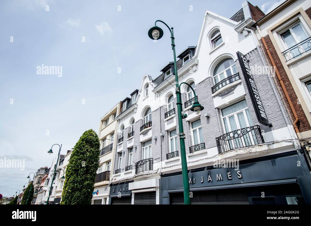 Lens (northern France): building facades in the street 'rue Marechal Leclerc' in the city centre. Stock Photo