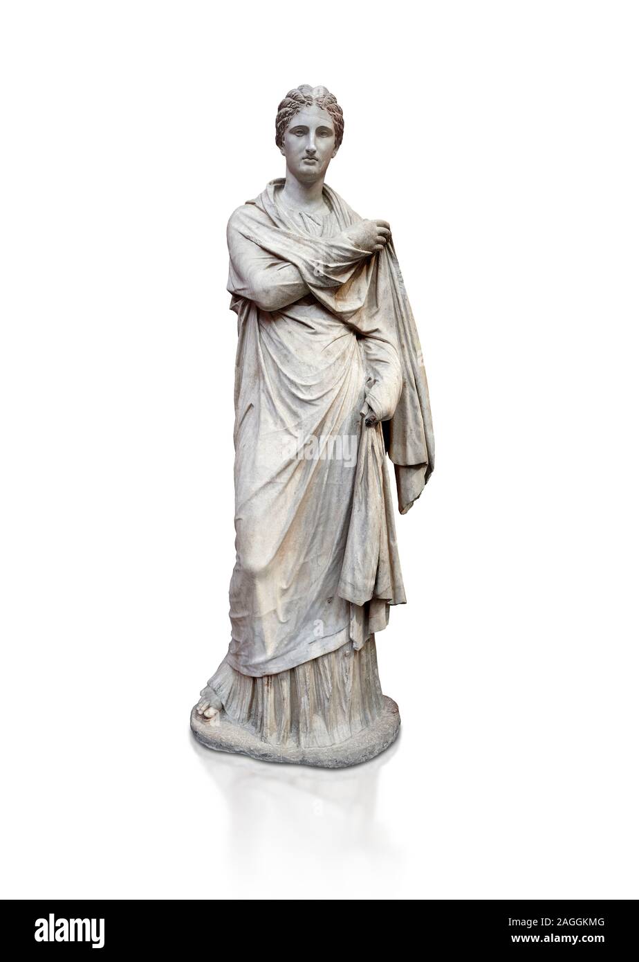 Ancient Greek funerary statue of a women, type Small Herculaneum Woman style. From Delos circa 2nd Cent BC. Athens National Archaeological Museum. Cat Stock Photo