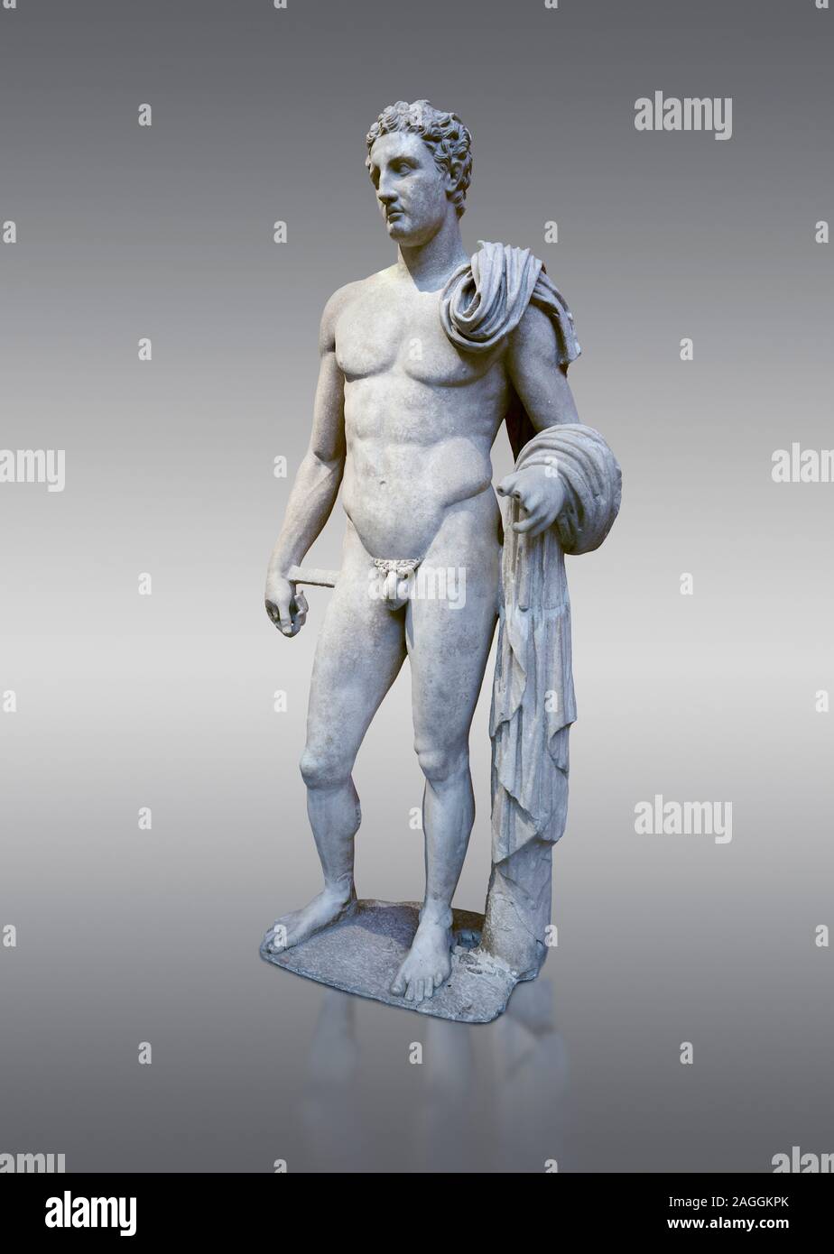 The 'Atalante Hermes' Roman marble statue found at Atalante. 2nd Cemt AD copy of the 4th cent BC Lysippean Greek style. Athens Archaeological Museum, Stock Photo
