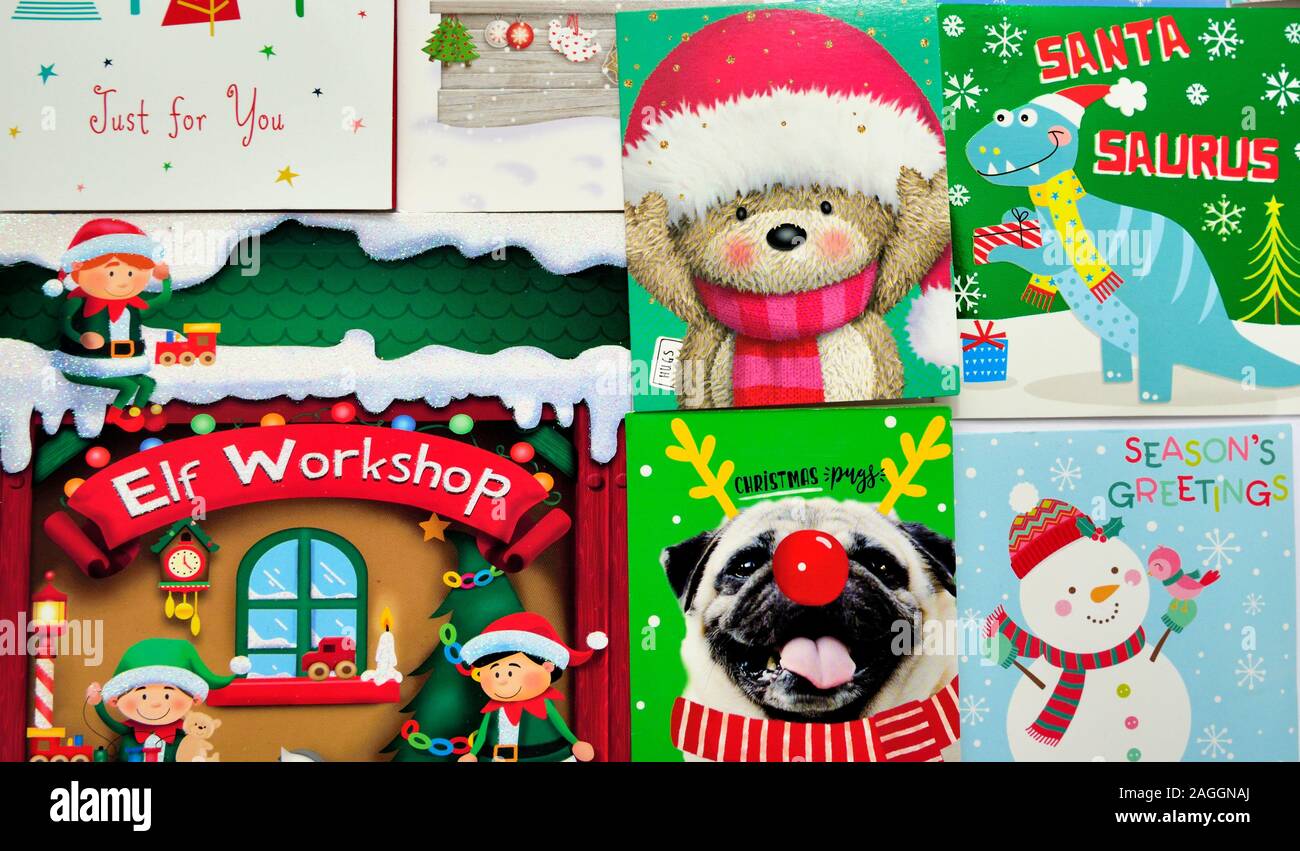 Assorted Christmas cards Stock Photo Alamy