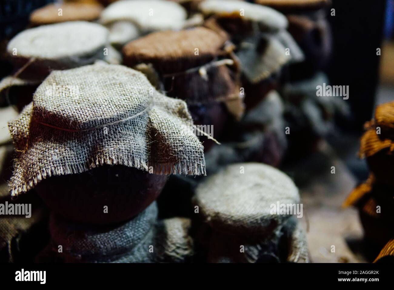 Vintage clay pots of jam and honey Stock Photo Alamy