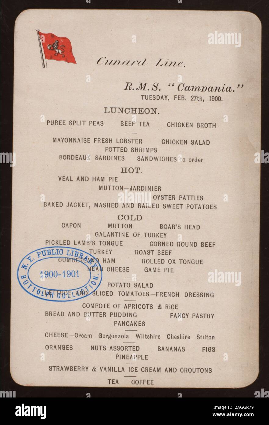 PRICED WINE LIST ON BACK OF MENU; PRICES IN BRITISH CURRENCY ONLY 1900