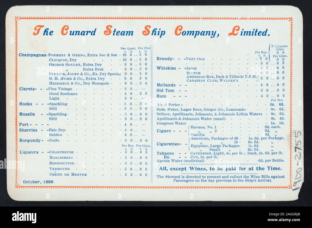tobacco company menu with prices Tobacco prices hi-res stock photography and images