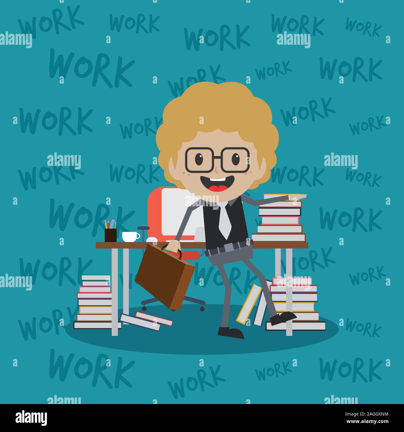 office worker on the job full task employee cartoon vector Stock Vector