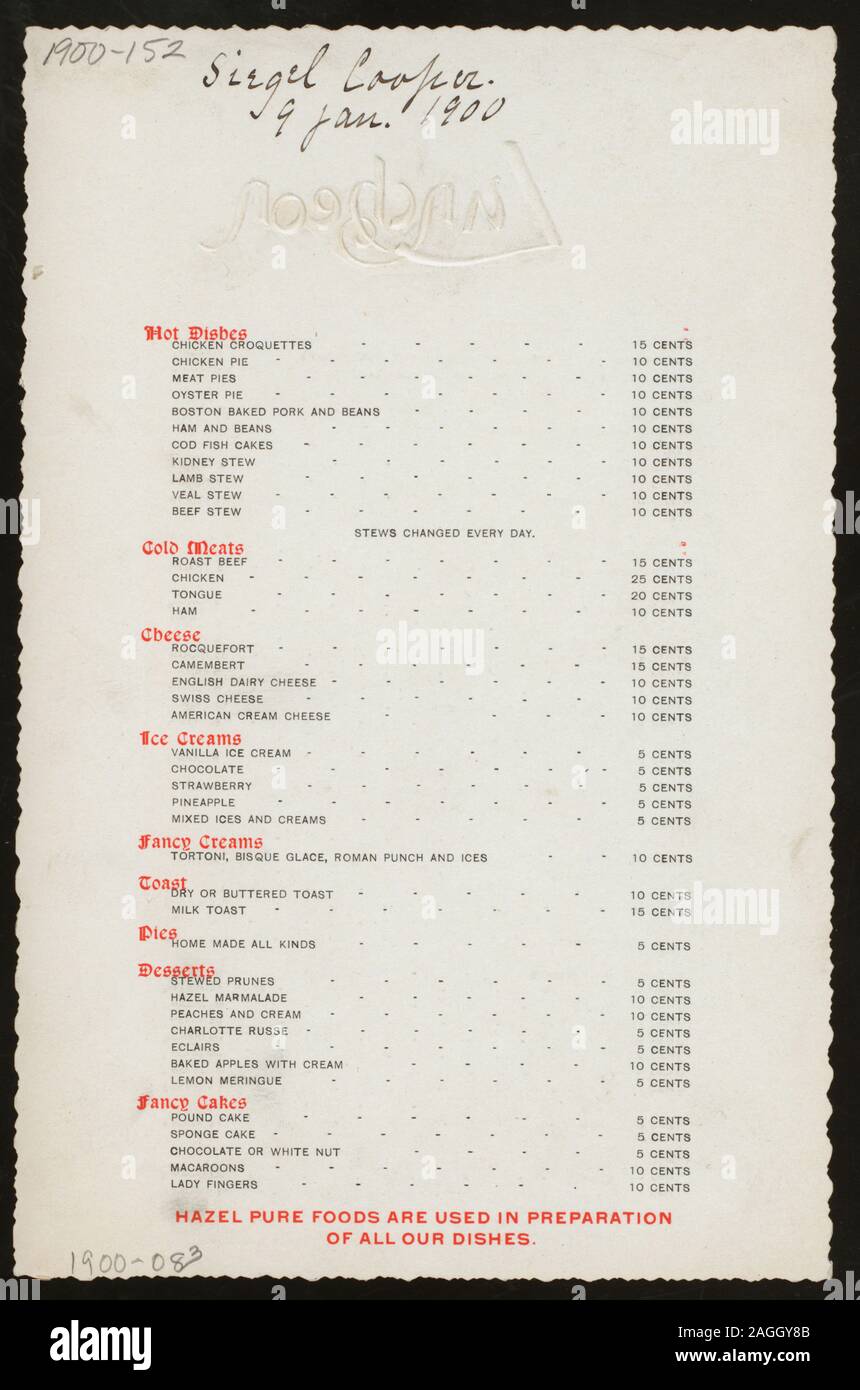 PRICED MENU; DEPARTMENT STORE RESTAURANT; SPONSOR IS HANDWRITTEN BY FEB ...