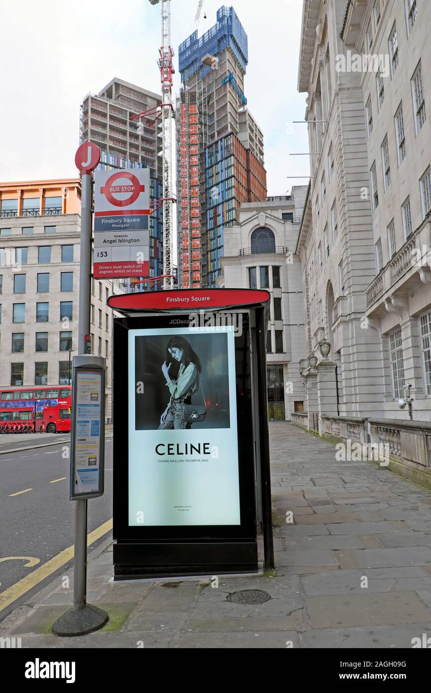 Bus shelter advert advertisement in London UK Stock Photo