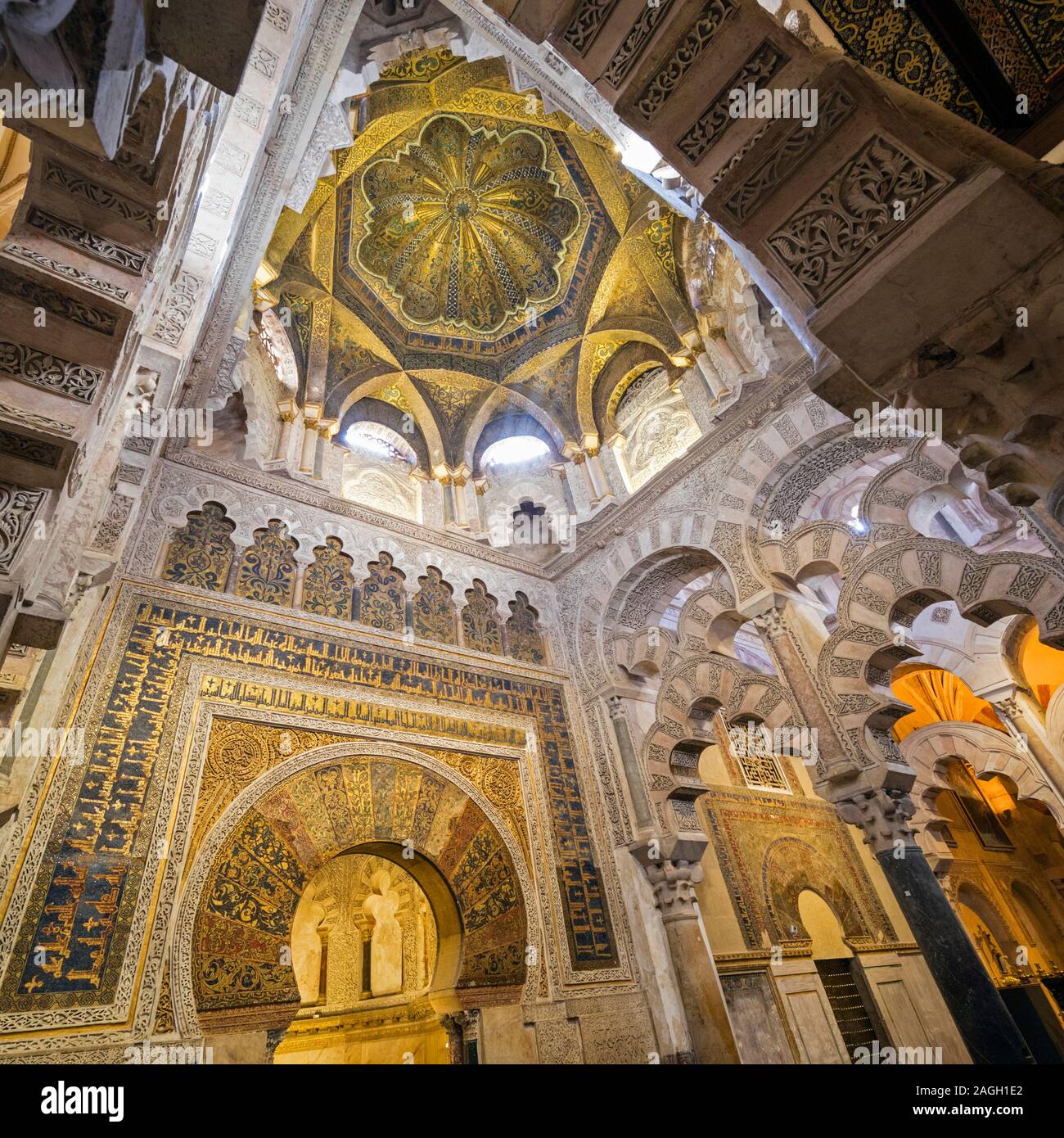 Cordoba, Cordoba Province, Andalusia, southern Spain.   Interior of the Mosque.  La Mezquita.  Dome of the mihrab.  The historic centre of Cordoba is Stock Photo